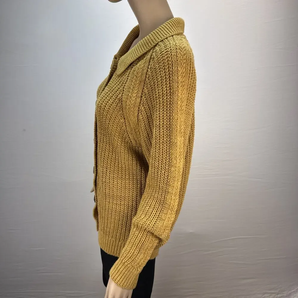 Garnet Hill Maren Button Cardigan Sweater Size L Brass Gold Linen Organic Cotton